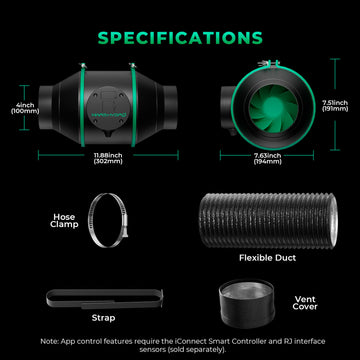 Mars Hydro ifresh - Ventilateur de conduit en ligne intelligent de 4 pouces et ventilation combinée avec filtre à charbon pour tente de culture